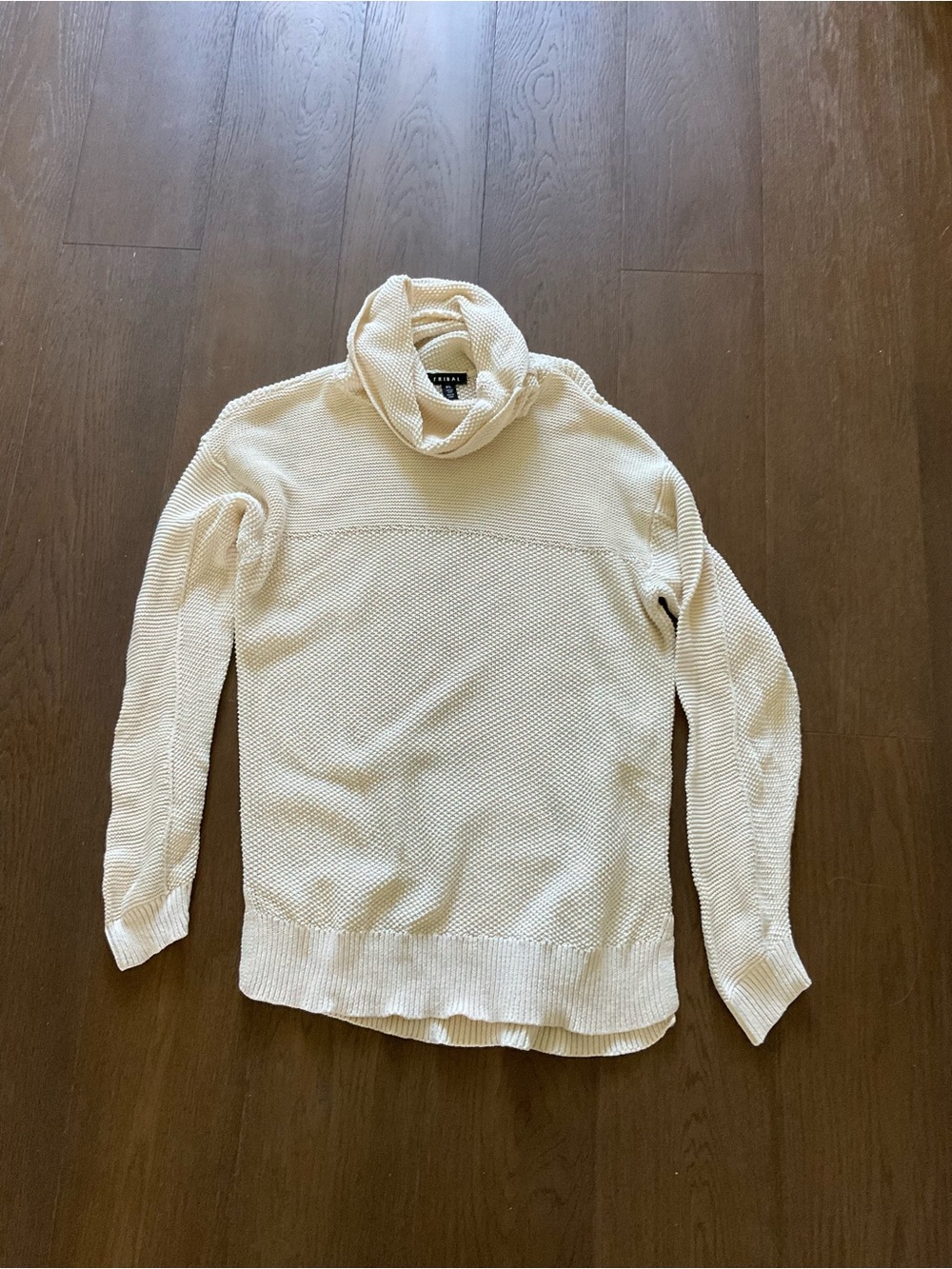 Tribal Cream Textured Turtleneck Sweater